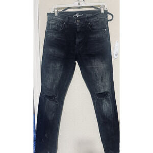 7 For All Mankind Jeans mens 29x30 Stretch Black Paxtyn torn knees Distressed